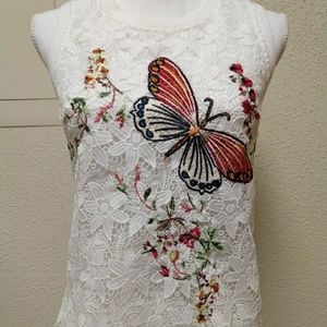 Lace crochet top embroidered butterfly and flowers